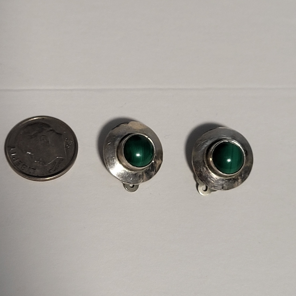 Inca Sterling Malachite Clip- On Earrings. View 6